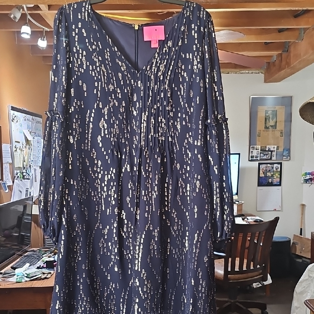 Lilly Pulitzer Navy and Gold Long Sleeve Dress
